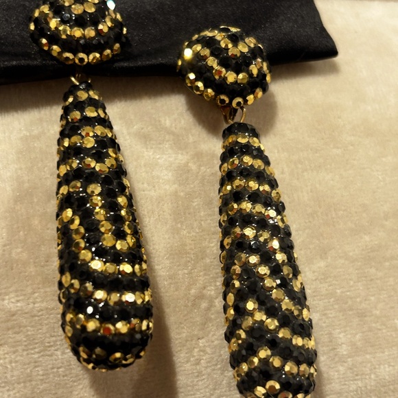 Vintage Bellini Gold/Black Runway Glitz Crystal Teardrop - New Designer - Picture 3 of 16